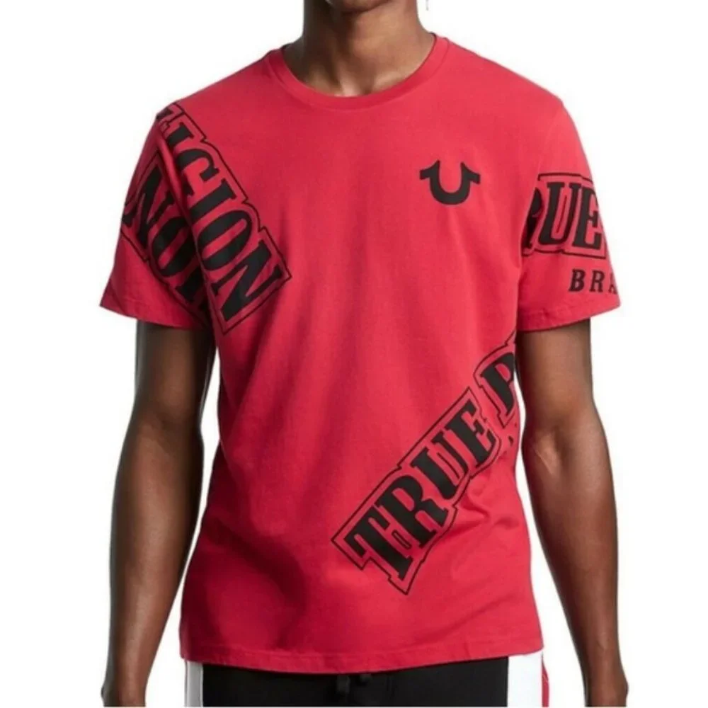 True Religion Men's True Verb Scatter Tee T-Shirt - Ruby Red - Picture 4 of 11